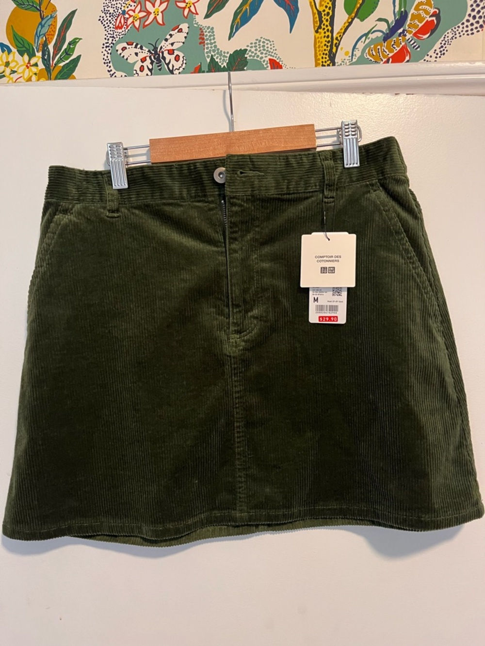 Comptoir Des Cotonniers Olive Green Corduroy Mini Skirt